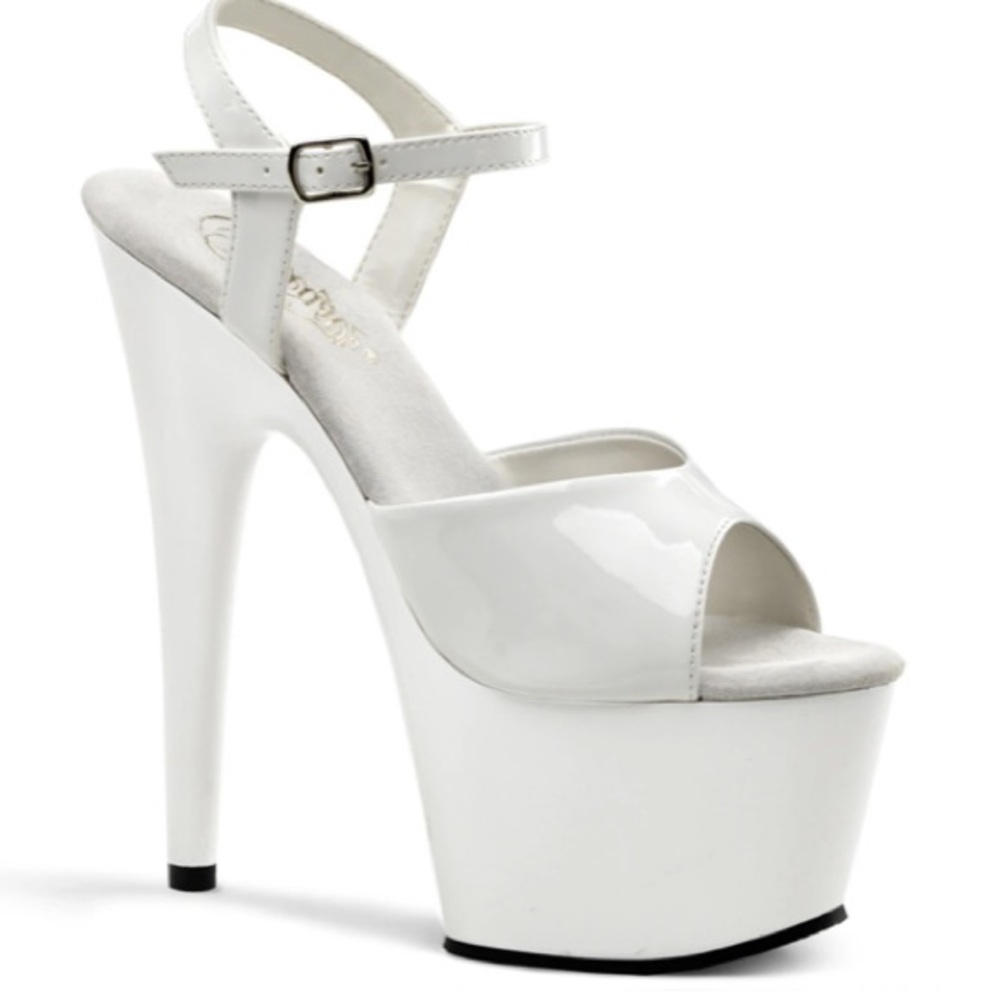 Pleaser Adore 709 White 7 in platform heel